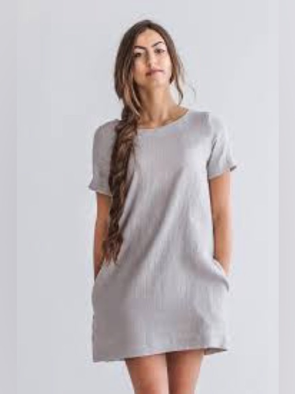 Fresh laundry linen Casual Short-Sleeve Mini Dress in Light Gray